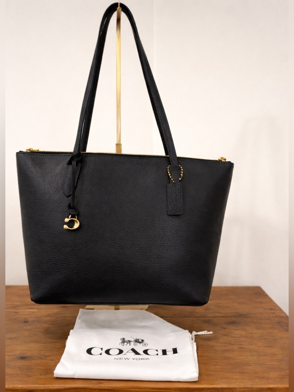 Coach Bella Black Pebbled Leather Structured Zip Tote Luxury Designer Work Bag - Picture 7 of 10
